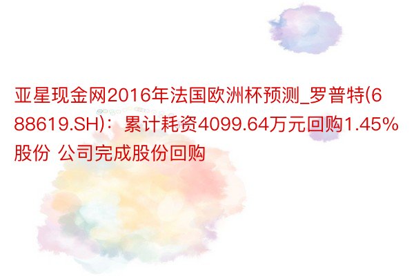 亚星现金网2016年法国欧洲杯预测_罗普特(688619.SH)：累计耗资4099.64万元回购1.45%股份 公司完成股份回购