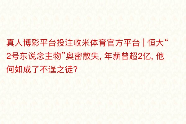 真人博彩平台投注收米体育官方平台 | 恒大“2号东说念主物”奥密散失, 年薪曾超2亿, 他何如成了不逞之徒?