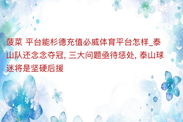 菠菜 平台能杉德充值必威体育平台怎样_泰山队还念念夺冠, 三大问题亟待惩处, 泰山球迷将是坚硬后援