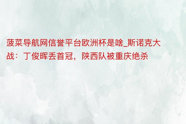 菠菜导航网信誉平台欧洲杯是啥_斯诺克大战：丁俊晖丢首冠，陕西队被重庆绝杀